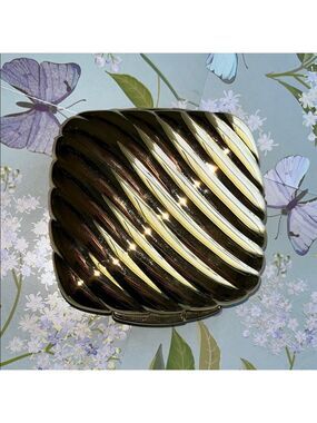 Vintage Gold and Black Striped Mirror Compact